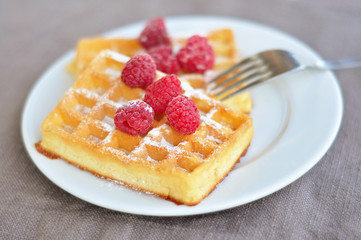 Belgian waffles with raspberry