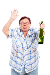 Funny senior drunk woman
