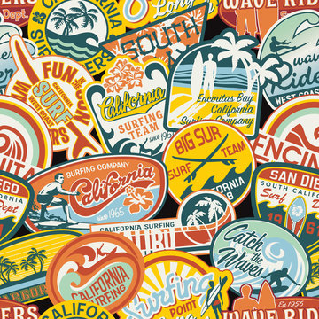 California vintage stickers seamless pattern