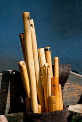 carved wooden flutes