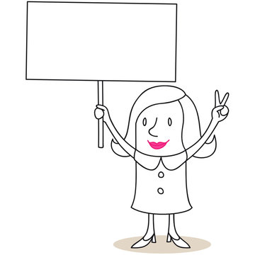 Gesch&auml;ftsfrau, Plakat, Protest, Handzeichen, Victory