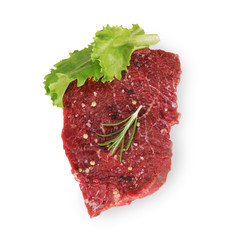 Raw beef steak on a white background