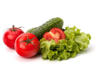 Tomato, cucumber vegetable and lettuce salad