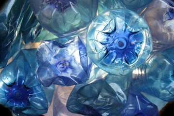 blue plastic bottles