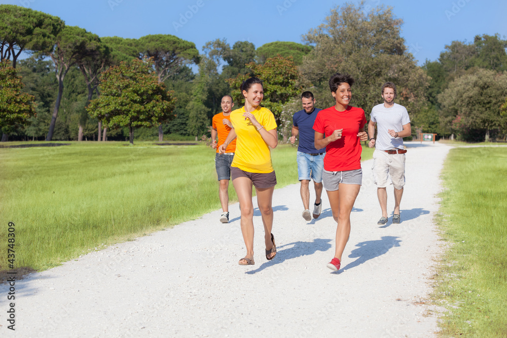 Canvas Prints Group of Friends Running Outside