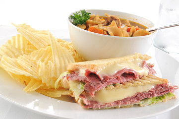 Pastrami sandwich with soup