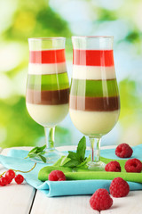 fruit jelly in glasses, berries and mint