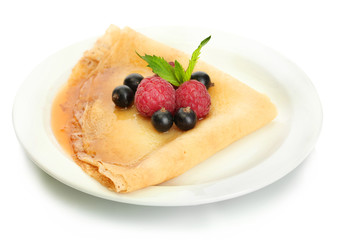 Delicious pancake with berries and honey