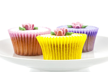 Cupcake selection on white china stand