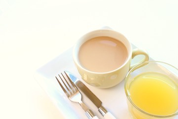Cup of tea and orange juice