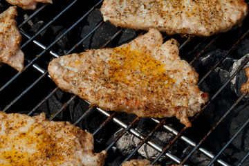 barbecue with delicious grilled meat on grill