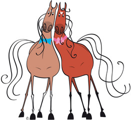 couple de chevaux amoureux jument baie & hongre alezan