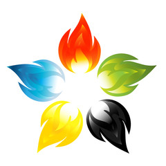 Fire flower sign with the colors of the five continents