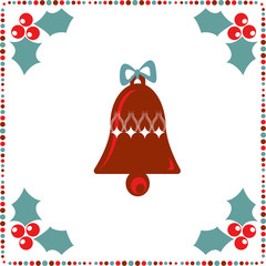 retro holiday card with a bell and winterberry on the white