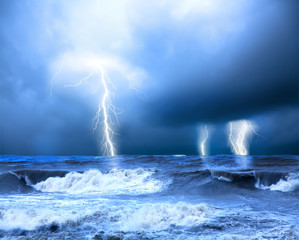 Storm and thunder on the sea