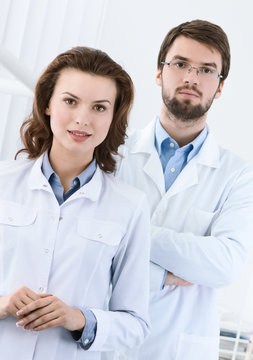 Medical staff is waiting for the patient, white background