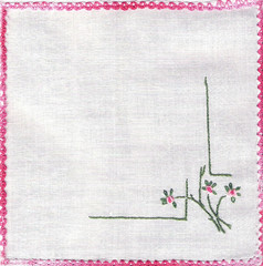 Carr&eacute; de lin brod&eacute;.