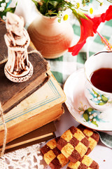 Still life with checkerboard cookies