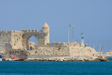 Entrance in Mandraki harbor, Rhodes