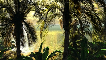 Naklejka premium Hawaiian sunset in tropical paradise