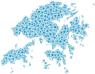Map of Hong Kong - Asia - in a mosaic of blue circles