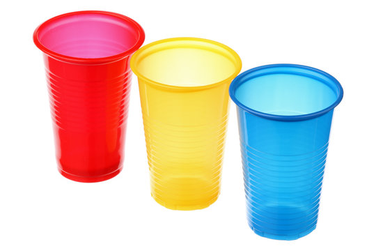 Three plastic cups