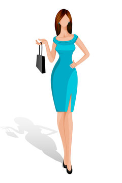 vector illustration of lady standing with handbag