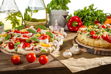 Preparations for baking pizza