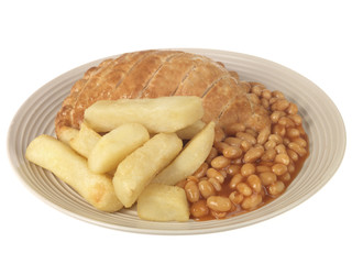 Cornish Pasty with Chips and Beans