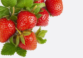 Fresh strawberries were placed on a white background