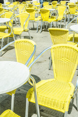 Empty tables of street cafe