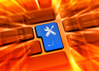 Touche outils bleu sur fond rouge orang&eacute; (alerte)