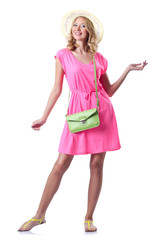 Woman ready for beach on white