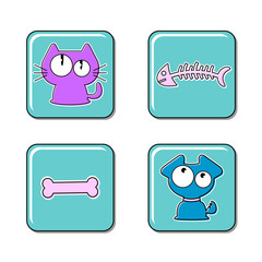 Cute cat and dog icons set