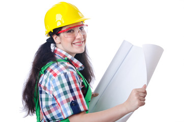 Woman architect isolated on white