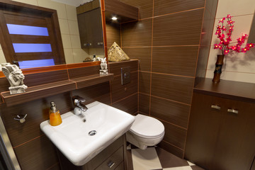 Modern brown bathroom interior