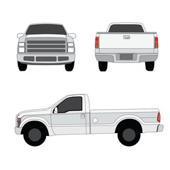 Pick-up truck three sides view vector illustration