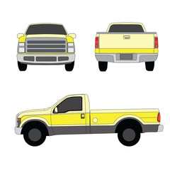 Pick-up truck yellow three sides view vector illustration