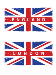 grunge Union Jack flags with titles London and England