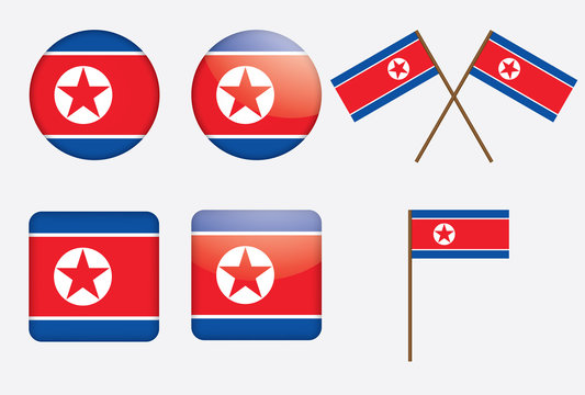 set of badges with flag of North Korea vector illustration