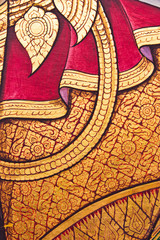 traditional thai style painting on temple wall