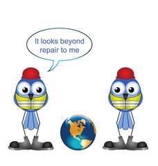 Construction workers with earth beyond repair