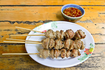 fired meat balls with chili sauce delicious thai food