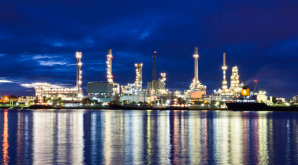 Oil refinery plant along river in Bangkok