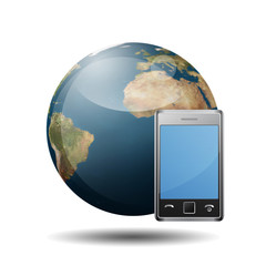 Icono planeta tierra 3D con smart phone