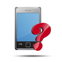 Icono smart phone 3D con simbolo interrogacion