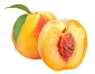 Fresh peaches isolated on white background