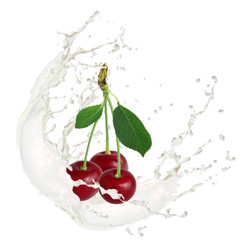 Fototapeta na wymiar Milk splash with cherry isolated on white