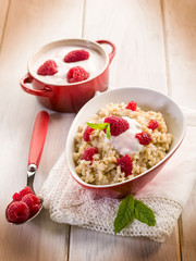 risottto with raspberries and yoghurt, healty food
