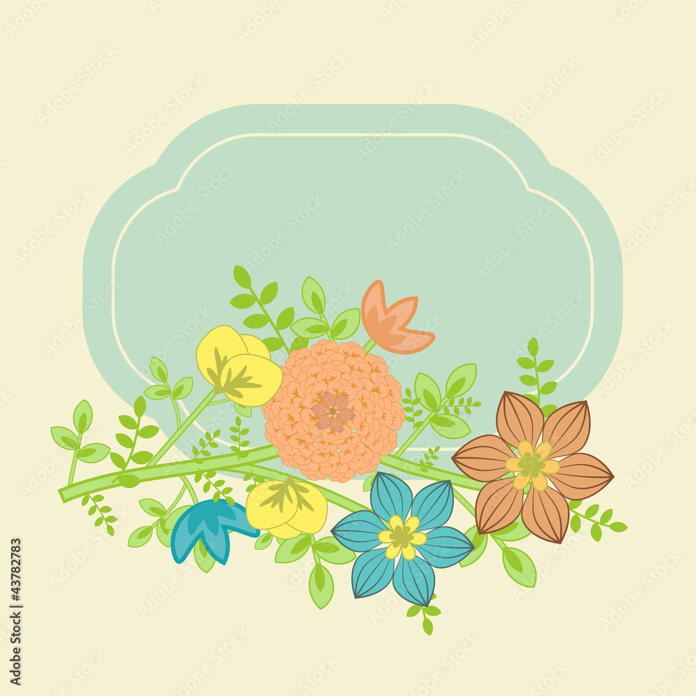 Wall mural Greeting retro cart with flowers